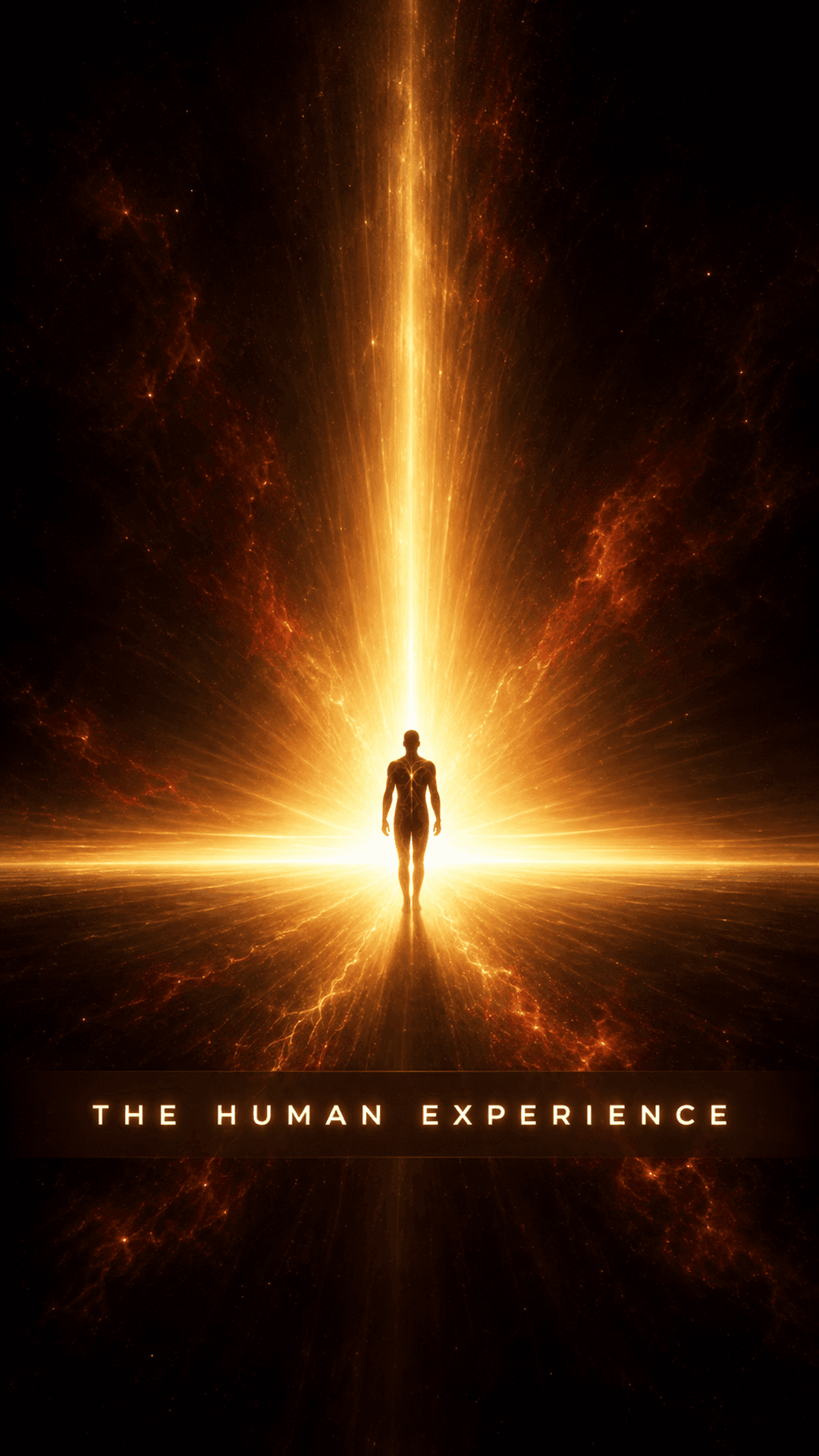 The Human Experience artwork with a figure standing in a golden beam of light